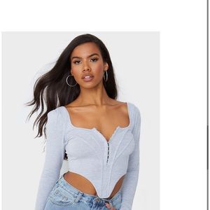 Grey Jersey Long Sleeve Pointed Hem Corset